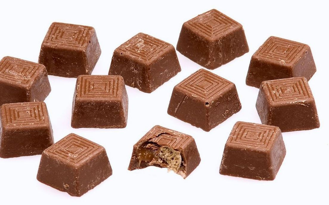 A salted caramel toffee on a marble surface